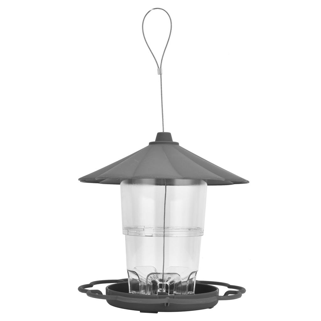 Gjennomsiktig hengende fuglemater paviljongformet fuglemater med tak for hage gårdsplass