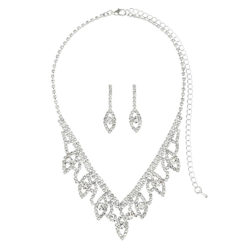 Buy Jewelry Leaf Rhinestone Silver-Plated Jewelry Set Wedding Two-Piece Set Studio Necklace Earring Set Chain