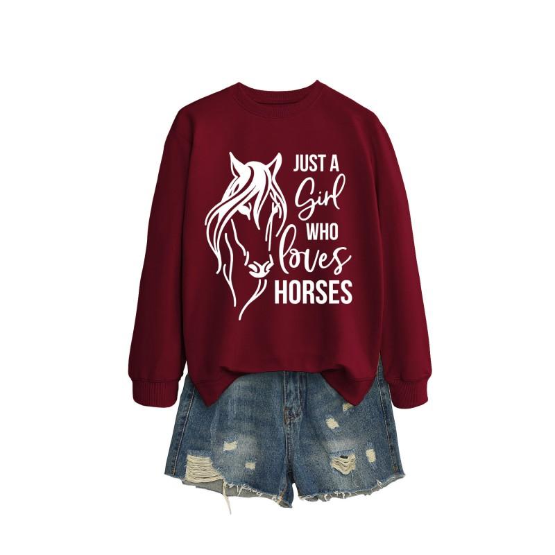 Womens Oversized Long Sleeve Hoodie Top With Horse Lover Graphic Print Cotton Blend Casual Sweatshirt Winter