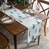 Embroidery Pattern Christmas Tree Elk Table Runner Stain-resistant with Tassel Ball Table Cloth Thickened Soft Table Cover