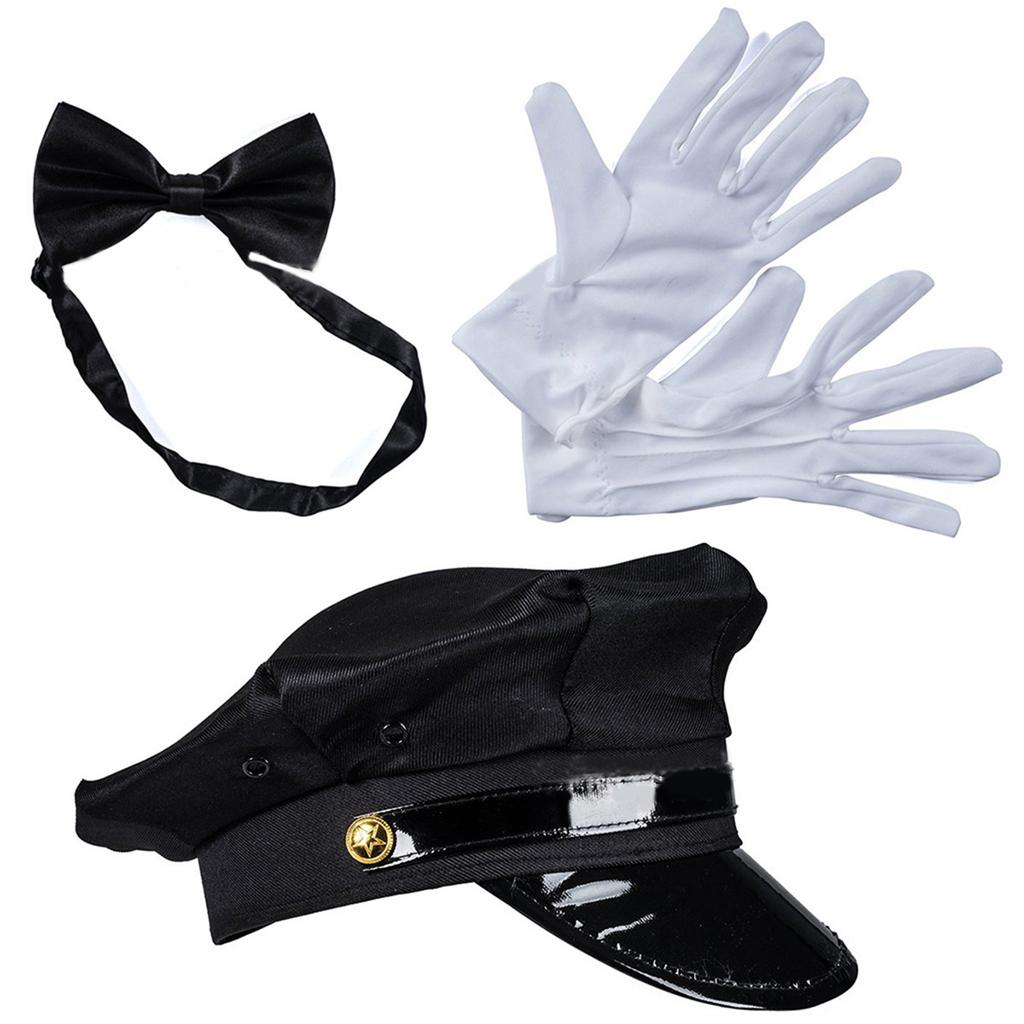 Chauffördräkt Chaufförshatt Mustascher Glasögon Handskar Set Fotorekvisita Halloweenfest Coaplay Chaufför Rollspel