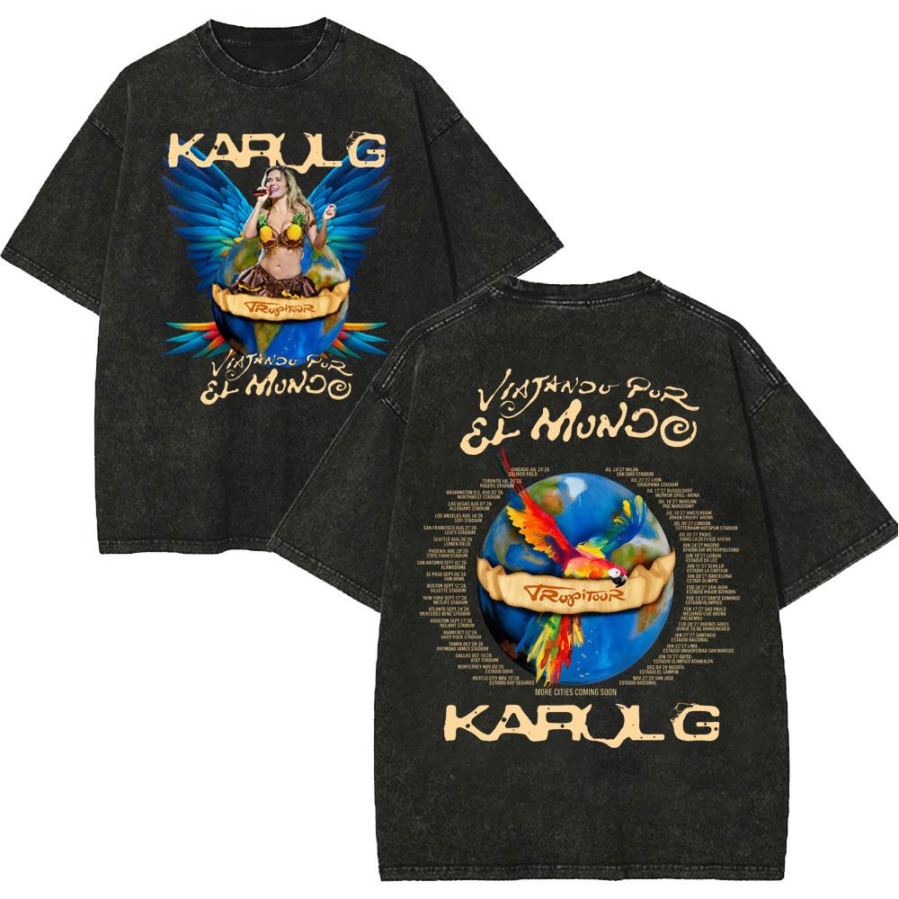 Vintage Spłowiałe Koszulki Karol G Tropicoqueta Tour 2026 Mężczyźni Kobiety Moda Pop Muzyka Koszulka Letnia Codzienna Luźna Bawełniana Koszulka