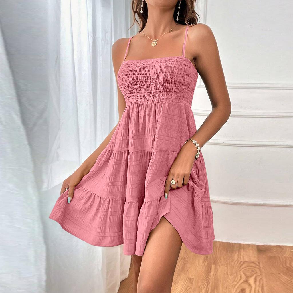 Women's Summer Dress Beach One Neck Thin Strap Color Dress