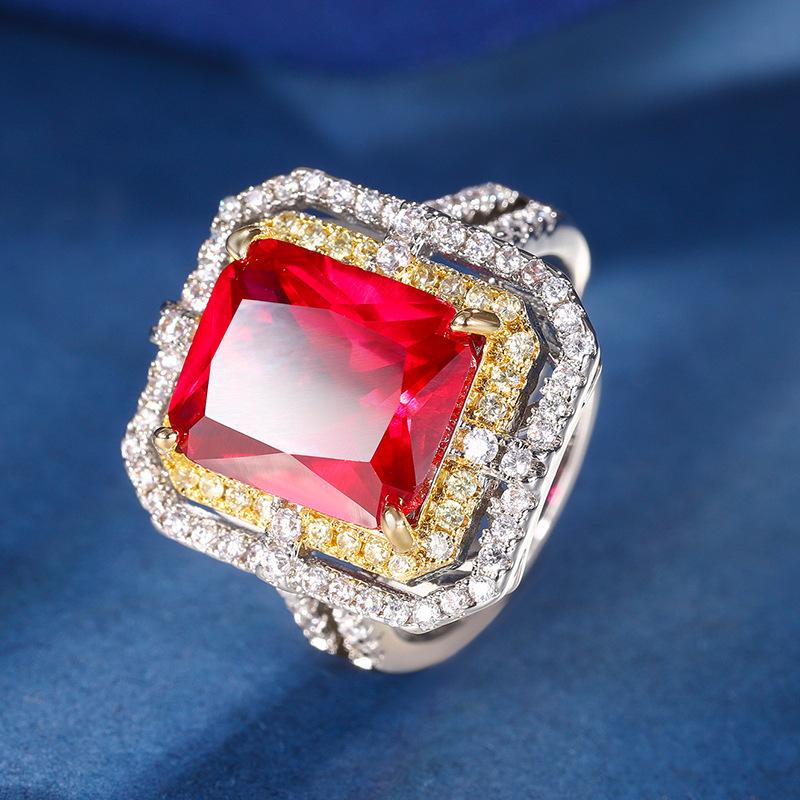 Jewelry Copper Bottom Gold-Plated Simulation Red Corundum Square Wrist Women'S Set 12 * 16-12 * 14