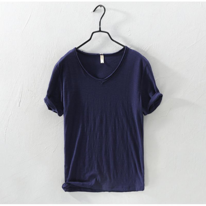 Men's Cotton V-neck T-shirt Summer Short Sleeve