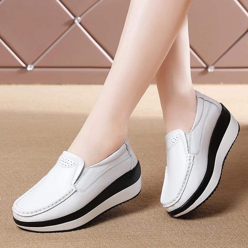 Women Flats Platform Shoes Women Elegant Genuine Leather Shoes Woman Autumn Slip On Casual Flat Shoes Women De Mujer