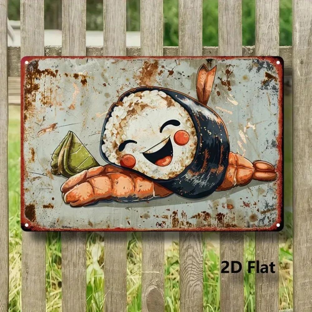 Cartoon Sushi Metal Sign Retro Wall Decor 8x12 Inch Durable Iron Art for Kitchen Home Room