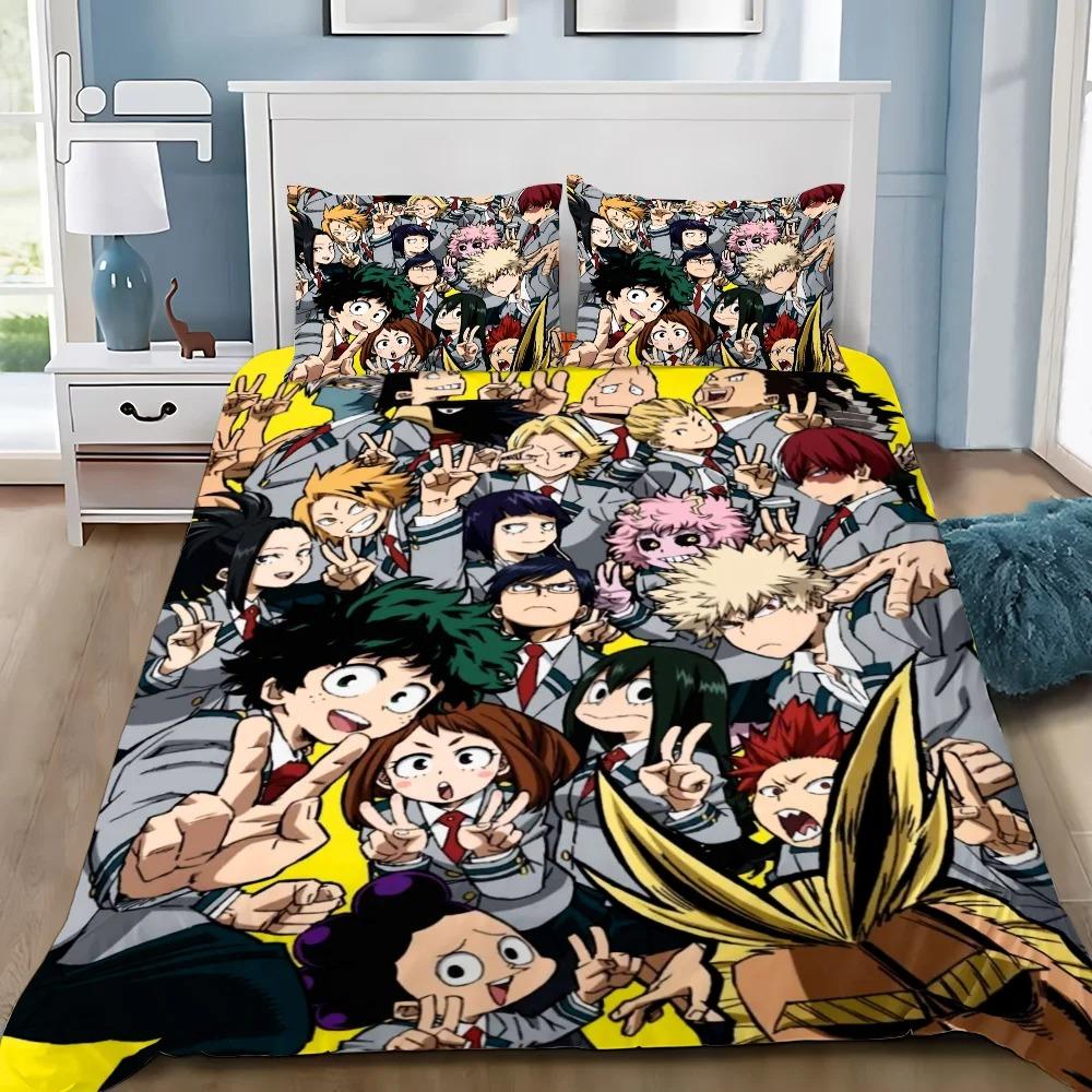3D Print Cartoon My Hero Academia Bedding Set Soft Comforter Cover With 1/2pcs Pillow Shams For Kids Adults Microfiber