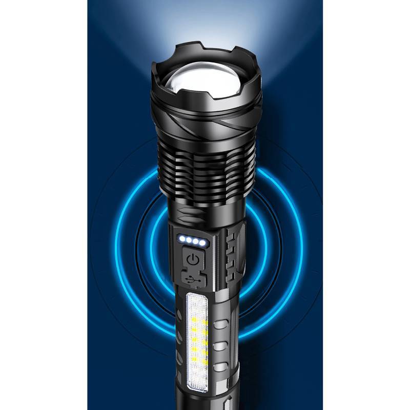 Strong Led Rechargeable Flashlight With Cob Work Light For Camping And Emergency Use
