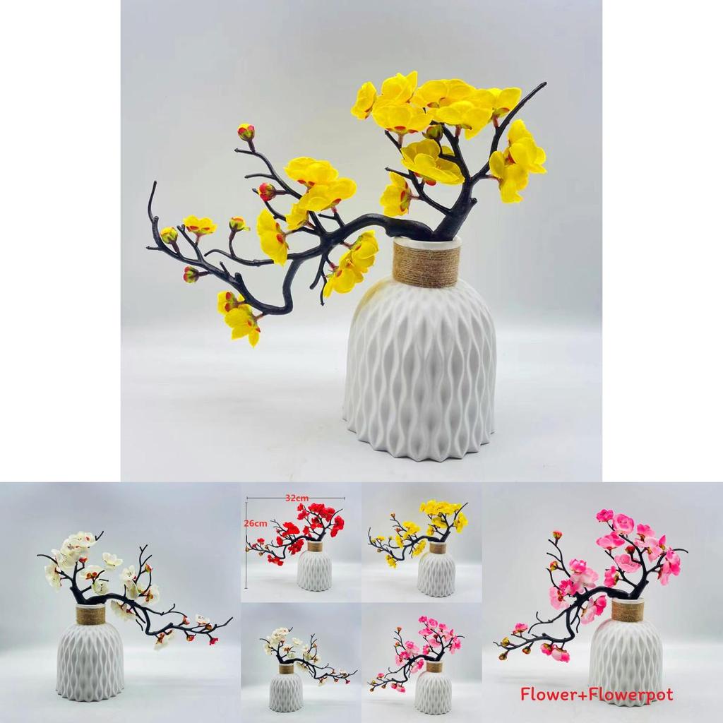 Winter Sweet Decorative Fake Plum Blossom Branch With Bright Colors For Living Space