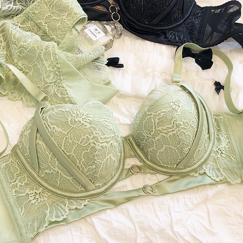 1 Set/French Fashion Women Underwear Set Thin Cup Comfort Bra Set Sexy Lace Flowers Embroidery Lingerie Hollow Push Up Brassiere