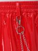 Men Glossy PU Leather Jogger Pants with Metal Chain Detail Elastic Waistband Side Pockets Punk Clubwear Trousers for Rave Party