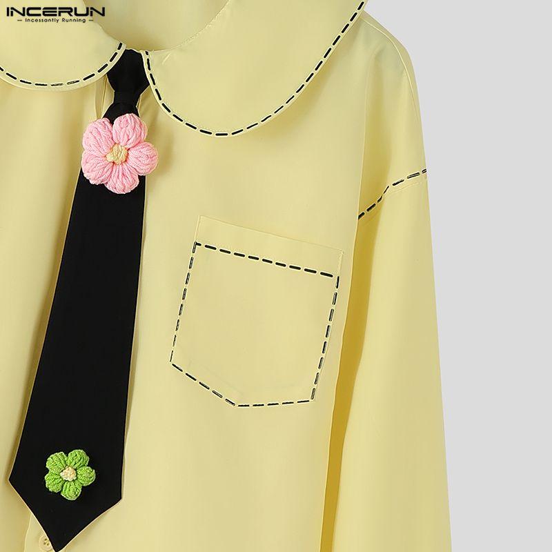 INCERUN S-5XL Herren Schnürung Langarm Niedlich Lässig Locker Übergröße Oberteile Hemden