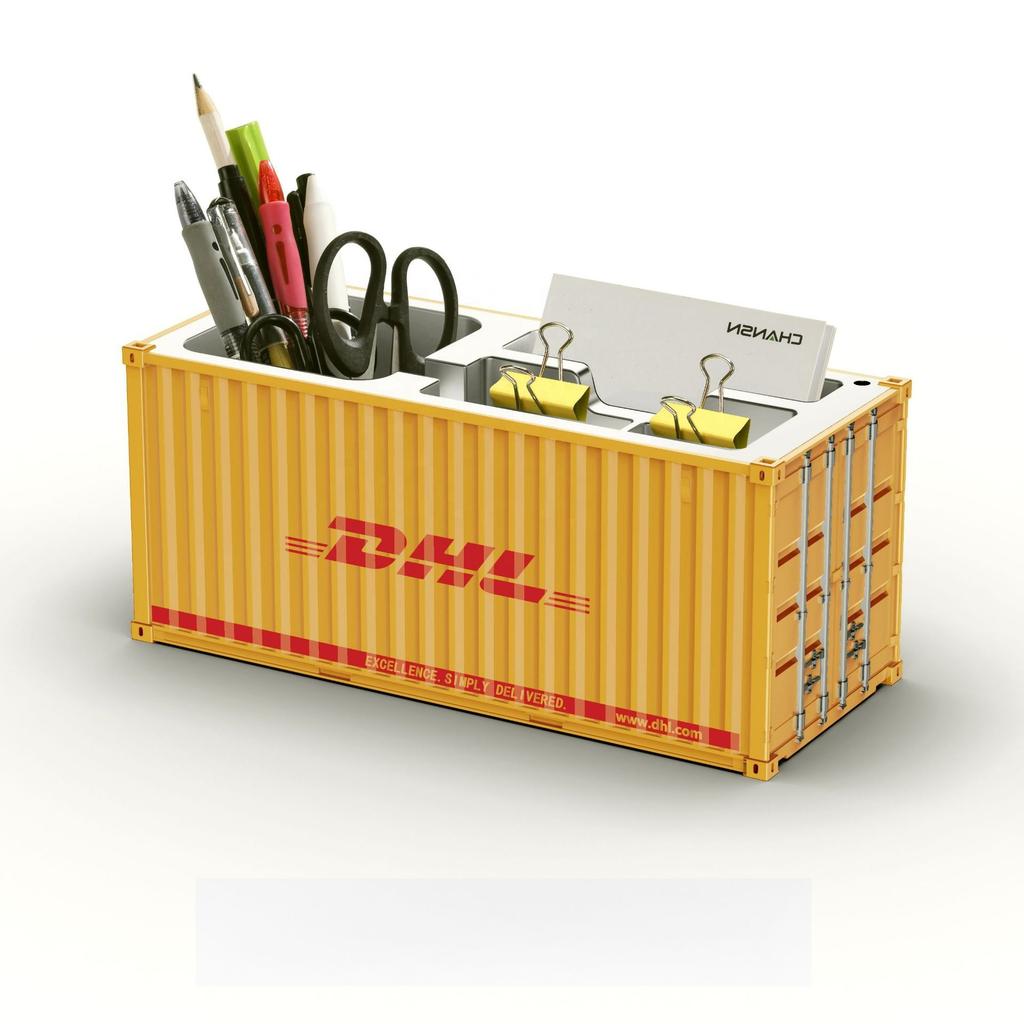 Container Shape Plastic Pen Holder With Logo Printing Desk Organizer Gift Box Fabrication Services Product