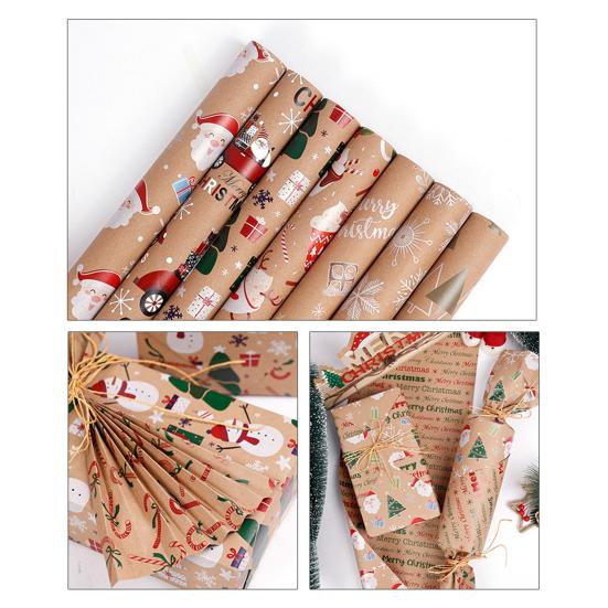 Christmas Wrapping Paper Vintage Thick Brown Holiday Gift Wrap with Christmas Tree Truck Snowflake
