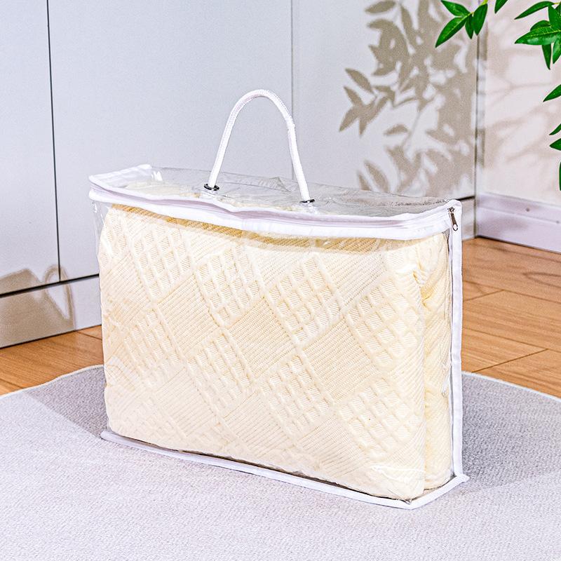 Small Clear PVC Zipper Storage Bag with Handle, Household Bedding/Blanket/Pillow Core Packaging Pouch