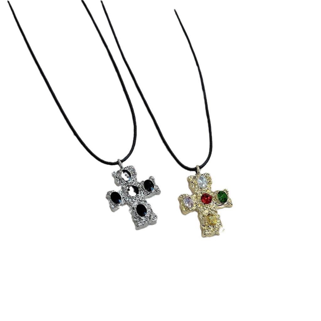 Korean-Inspired Cross Black Leather Necklace, Unisex Y2K Subculture Style, All-Match High-End Accessory