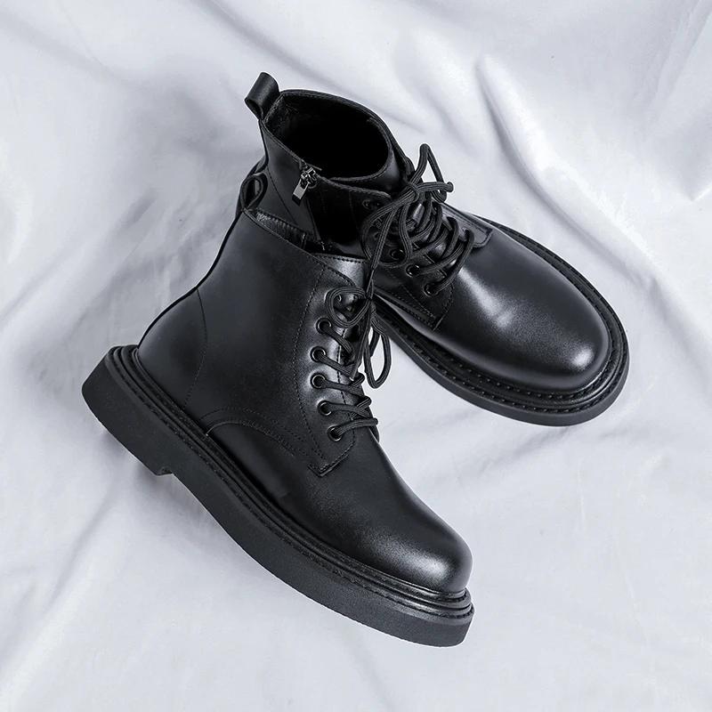 Fashion 2024 Split Leather Chelsea Boots for Men Platform Ankle Boots Male Thick Bottom Motorcycle Boots Spring Mens Chunky Casual Shoes