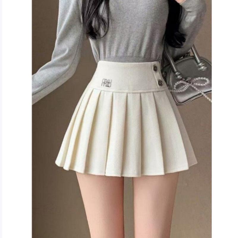 

Women s Wool Pleated A-Line Skirt - High Waist, Slimming, Anti-Exposure, Perfect for Autumn/Winter. M абрикосовый