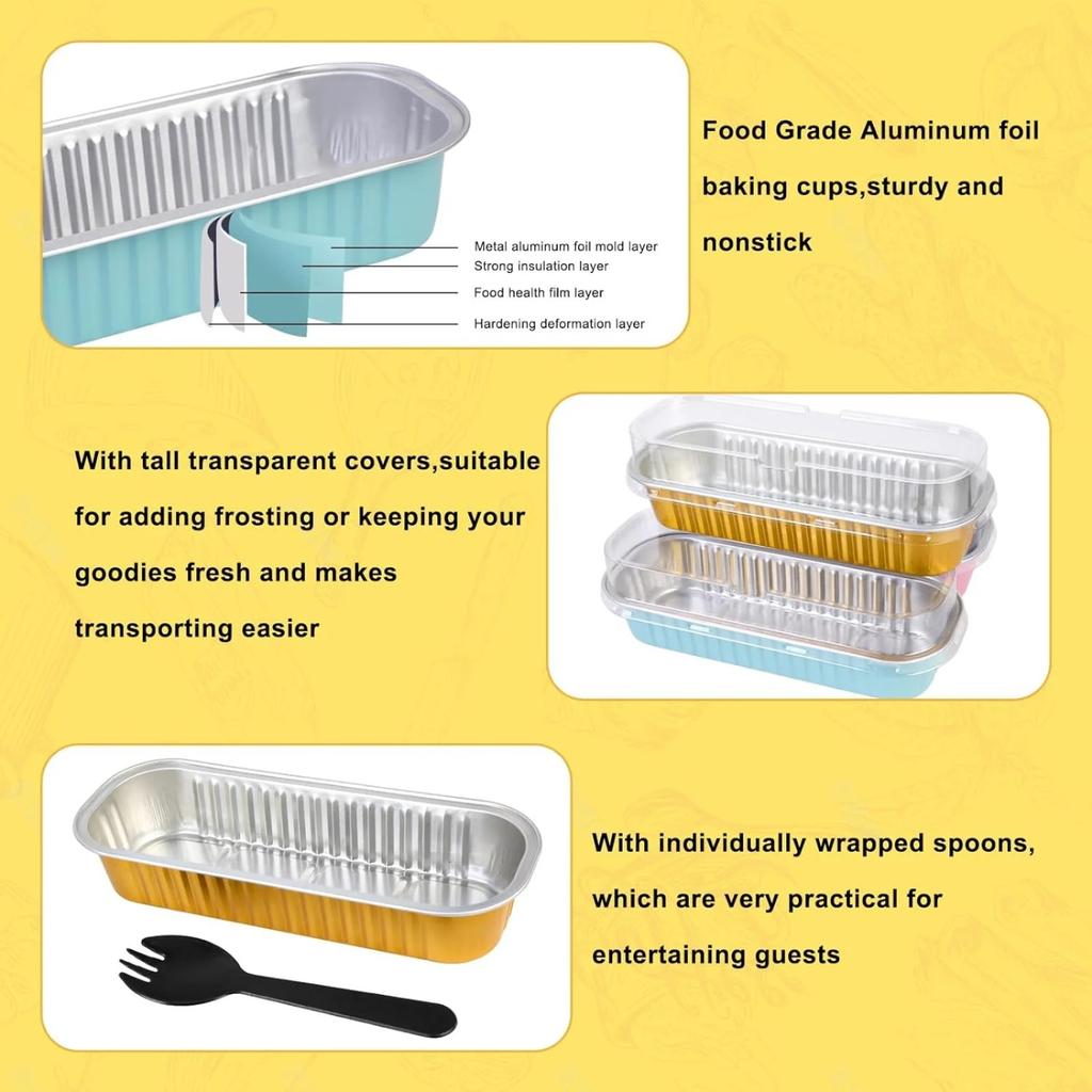 72pcs Loaf Pans With Lids And Spoons 200ML Aluminum Foil Baking Tins For Bread Muffin