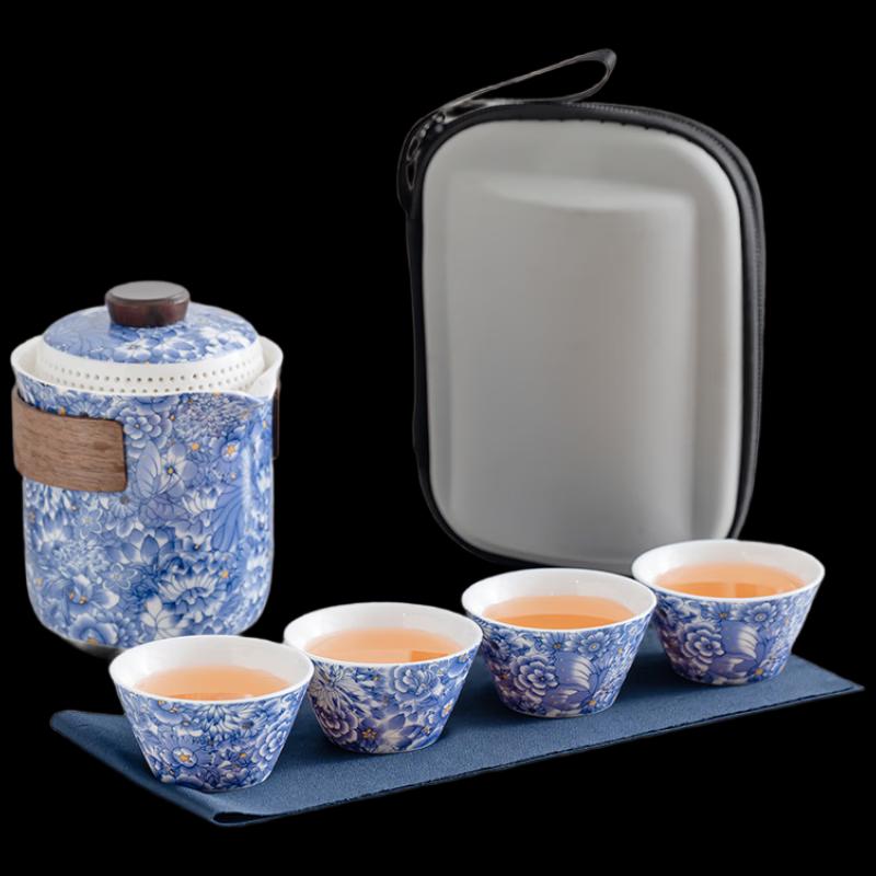 Shangqi Mutton Fat Jade White Porcelain Lingxue Travel Tea Set