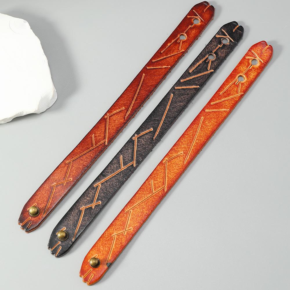 Vintage Hnědý Potištěný Obmotávací Náramek z Pravé Kůže Pánský Nastavitelný Náramek Punk Dámské Šperky Doplňky