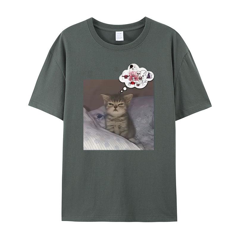 Fun Cat Printed T-Shirt Summer Vintage Kawaii Men's and Women's Surfing Beach T-Shirt Unisex Breathable Casual Top
