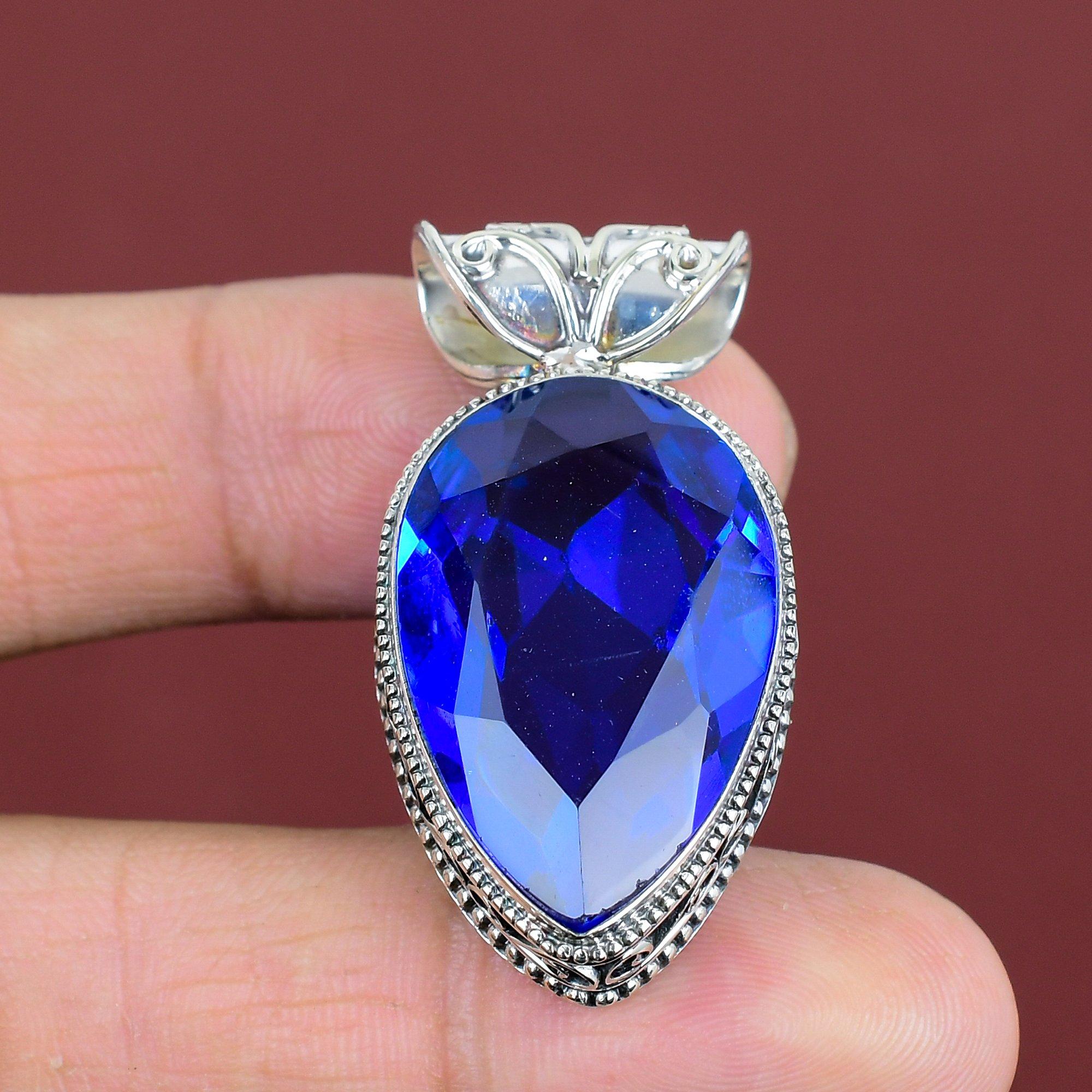 Faceted Tanzanite Quartz Pendant Vintage Gemstone Pendant 925 Sterling Silver Pendant Tanzanite Quartz Jewelry Handmade Pendant Gift For Mom