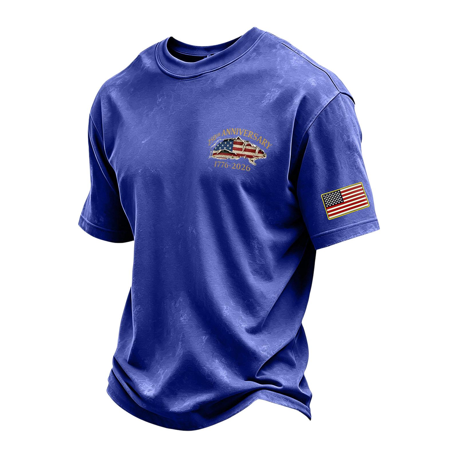 

Men s Vintage Washed Crew Neck Short Sleeve T Shirt with Independence Day Graphic Print Casual Fit Lightweight Fabric XXL синий