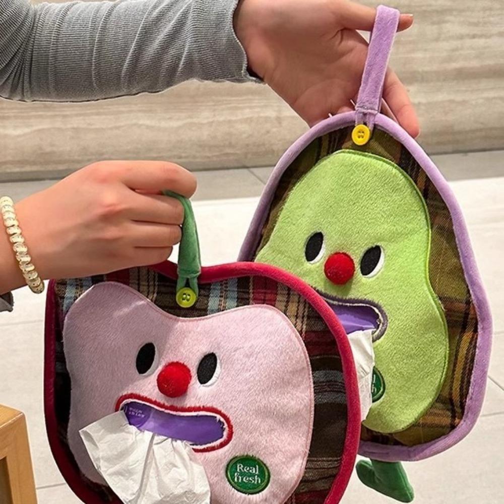 Plush Car Storage Bag Cartoon Hanging Tissue Bag Multi-Purpose Fruit Shape Tissue Box  Travel