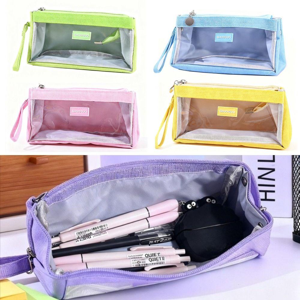 Large Capacity Zipper Pen Bag Transparent Storage Bag Portable Pencil Bag  Students