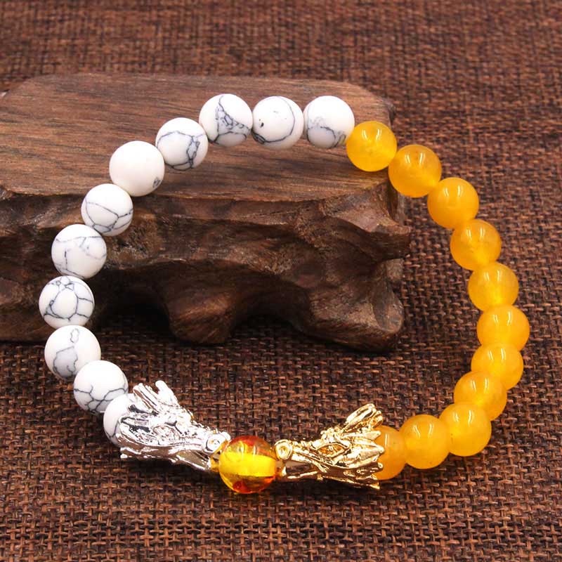 Natural Black Lava & White Howlite Stone Beads Bracelet Pulseira Masculina Mens Jewelry Buddha Dragon Bead Bracelet for Women