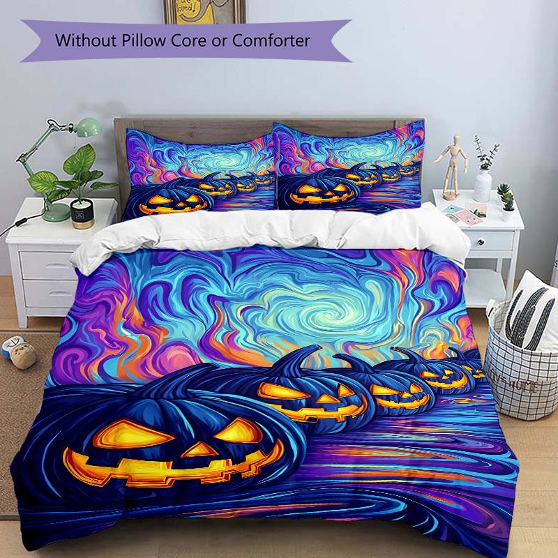 3pcs Halloween Pumpkins Bedding Set - 1 Duvet Cover + 2 Pillowcases(Core Not Included), Machine Washable Polyester yy251216170