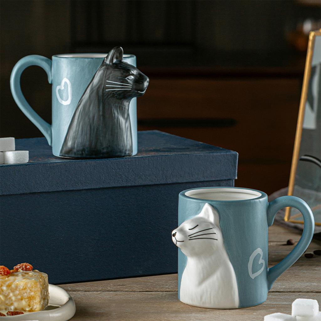 Couple Cat Mugs Gift Set, Ceramic Coffee Cups, Cute Birthday Present with Gift Box