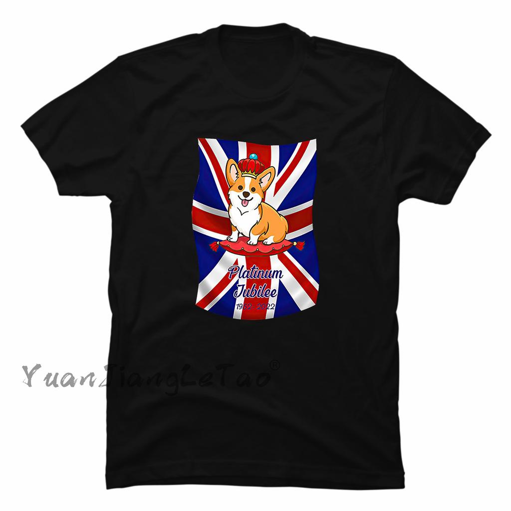 Queen 2022 Union Jack 70th Platinum Jubilee Tshirt Queen Elizabeth II Classic Tops Kawaii Corgi Dog Graphic Tops Unisex Shirt