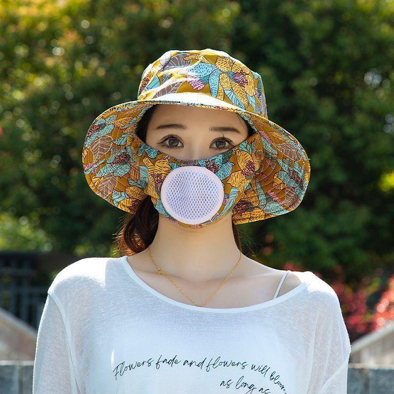 Tee pflücken und auf dem Feld arbeiten, Sonnenhut mit Belüftungsloch, integrierte Gesichtsbedeckung durch Maske, Sonnenschutz UV-Sonnenhut
