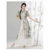 Women's Chinese Traditional Dance Dress, Bamboo Print Cheongsam Style Flowy Practice Costume For Tea Art & Folk Dance
