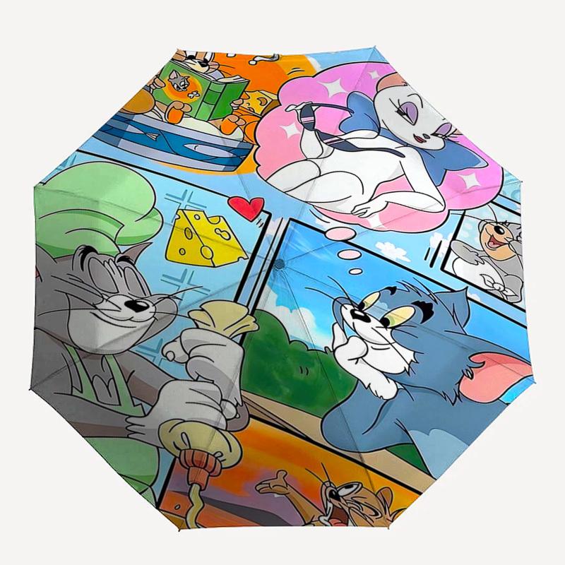 1pc Tom & Jerry Automatic Opening Folding Umbrella with 8-Bone Iron Frame, Portable Design for Outdoor Use, Ideal Gift for Fans, Travelers, Daily Use.