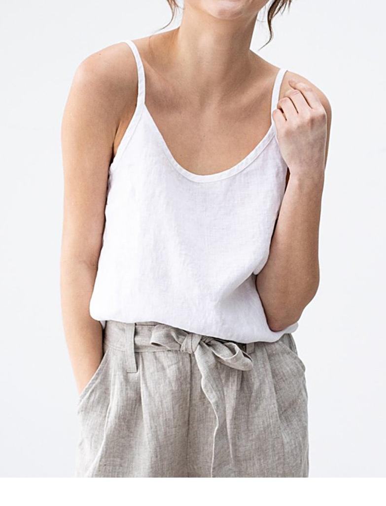2026 summer European and American women's loose temperament simple v-neck sleeveless linen cotton solid color halter top