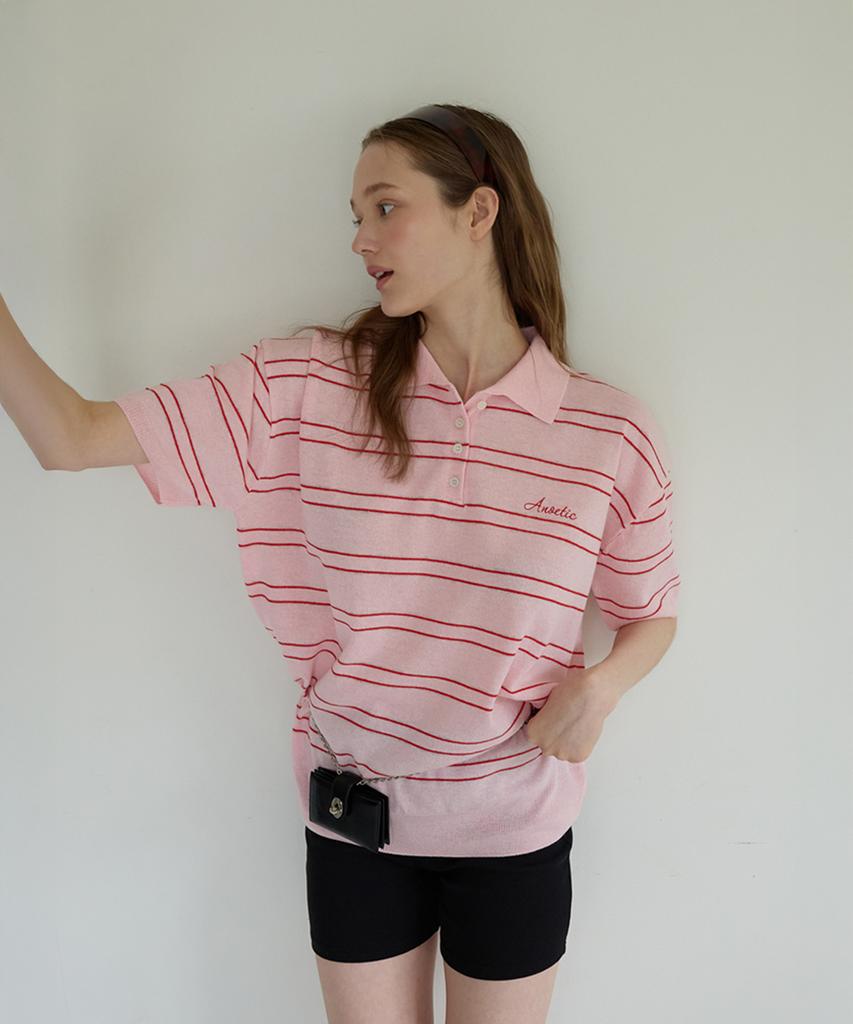 ANOETIC Anc Charming Stripe Half Knit_Pink
