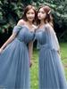 2025 New Off-the-Shoulder Bridesmaid Dress: Mid-Length, Slimming, with Fairy Charm for Special Occasions.