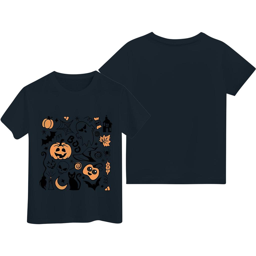 Kids Halloween Printed Short Sleeve T-Shirt, Round Neck Loose Fit Casual
