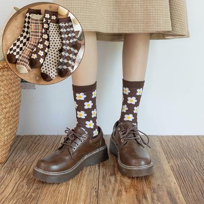 1/5 Párů Vintage Bavlněné Ponožky Dámské Roztomilé Kotníkové Ponožky Podzimní Estetika Dlouhé Ponožky Preppy Kotníkové Ponožky pro Ženy