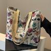 Large Floral Canvas Handbag with Shoulder Straps for Commuters and Students
