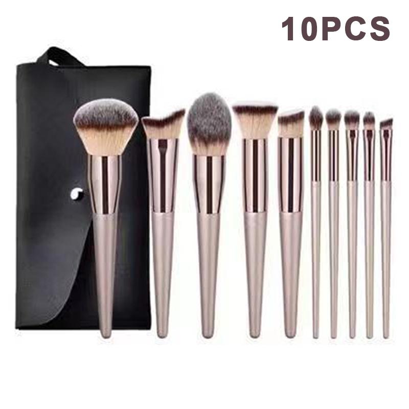 10/14 Pcs Champagne Gold Makeup Brushes Complete Set Of Foundation Loose Powder Blush Concealer Eye Shadow Professional Set