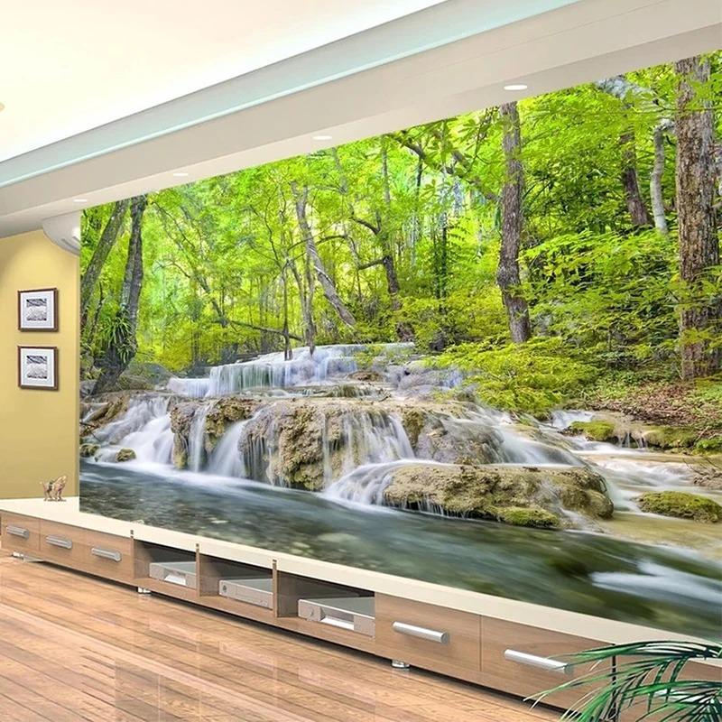 Modern 3d Wallpaper Waterfall Forest Nature Scenery Wall Mural Living Room Tv Sofa Wall Papers Decor