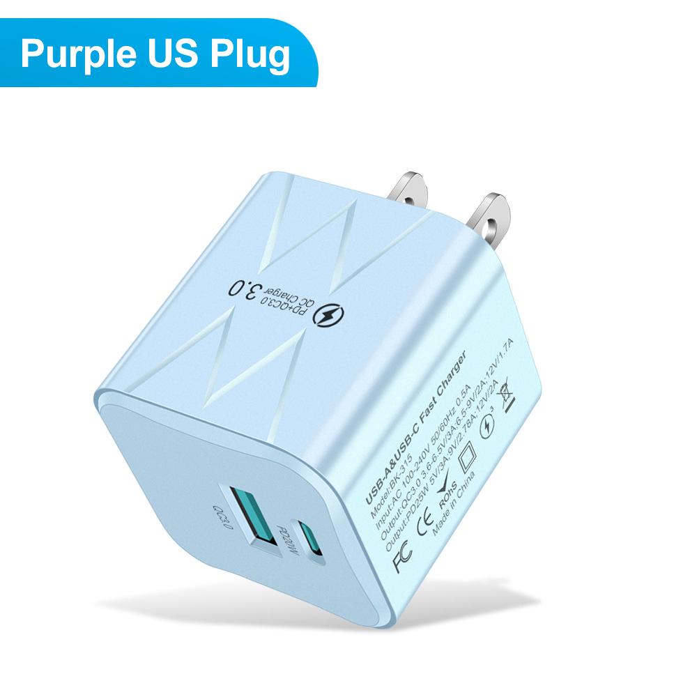 25W Super Fast Charging Macaron USB+PD Charger for EU, US, Korea