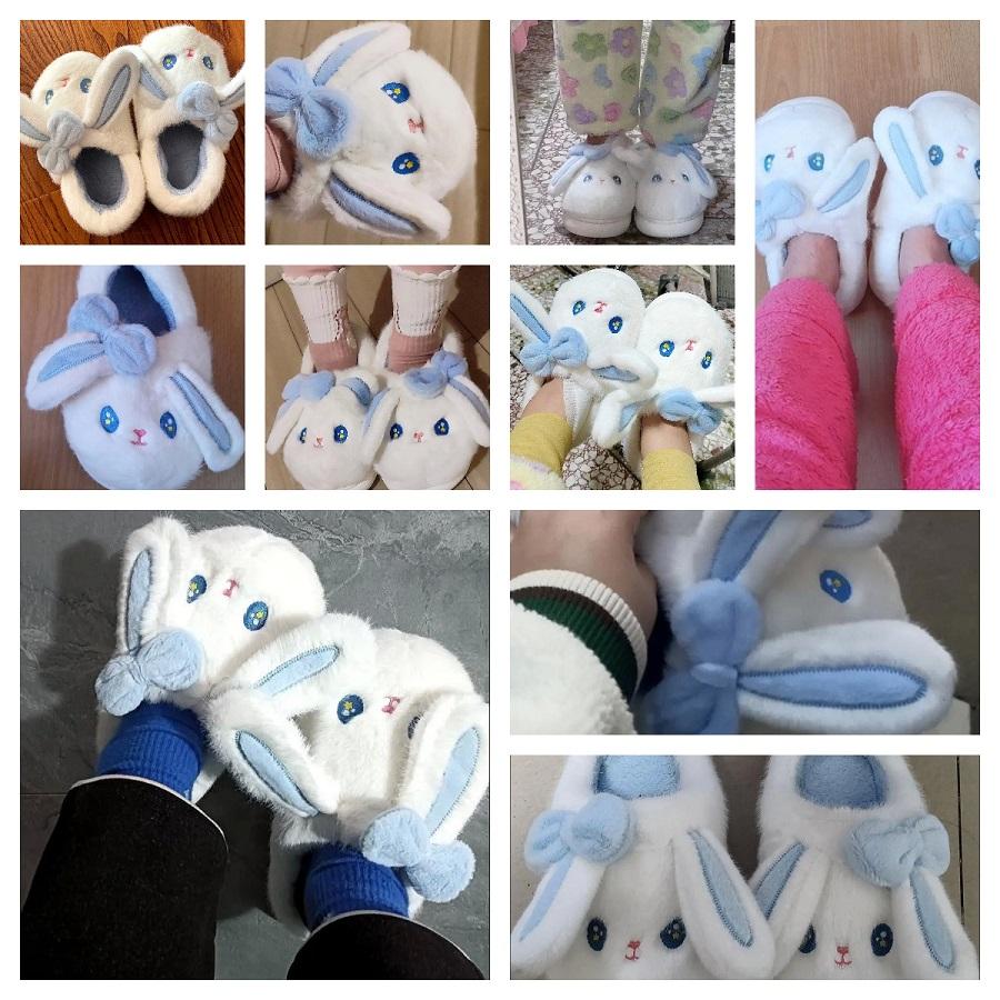 Fashion Cute Winter Plush Cat Shaped Slides Slippers Women's Cozy Feet Shoes Ladies Soft Home Furry Classic Bunny Slippers Big Size 44