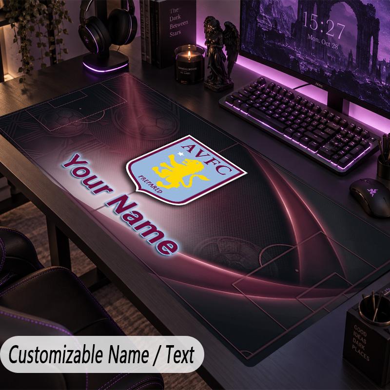 Custom Text Big Mousepad, Extended Desk Pad For Laptop Work GameAston Villa