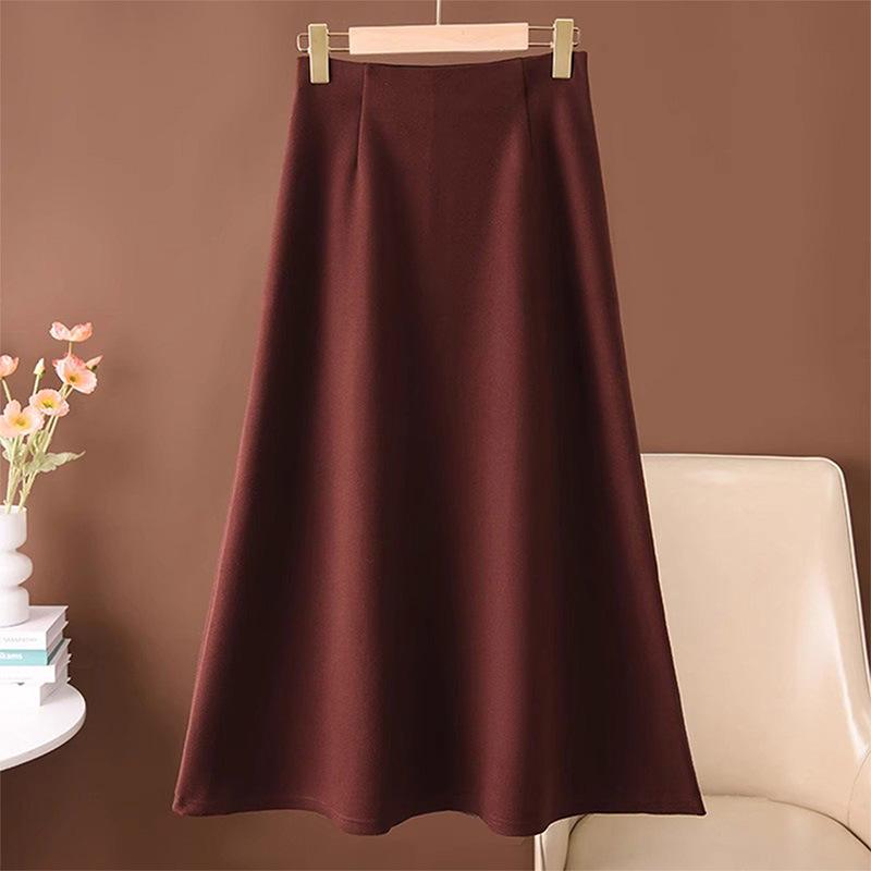 Women's Fashionable Woolen A-line Long Skirt - Autumn/Winter 2026, Elegant Velvet, Beautiful Temperament Umbrella Design.